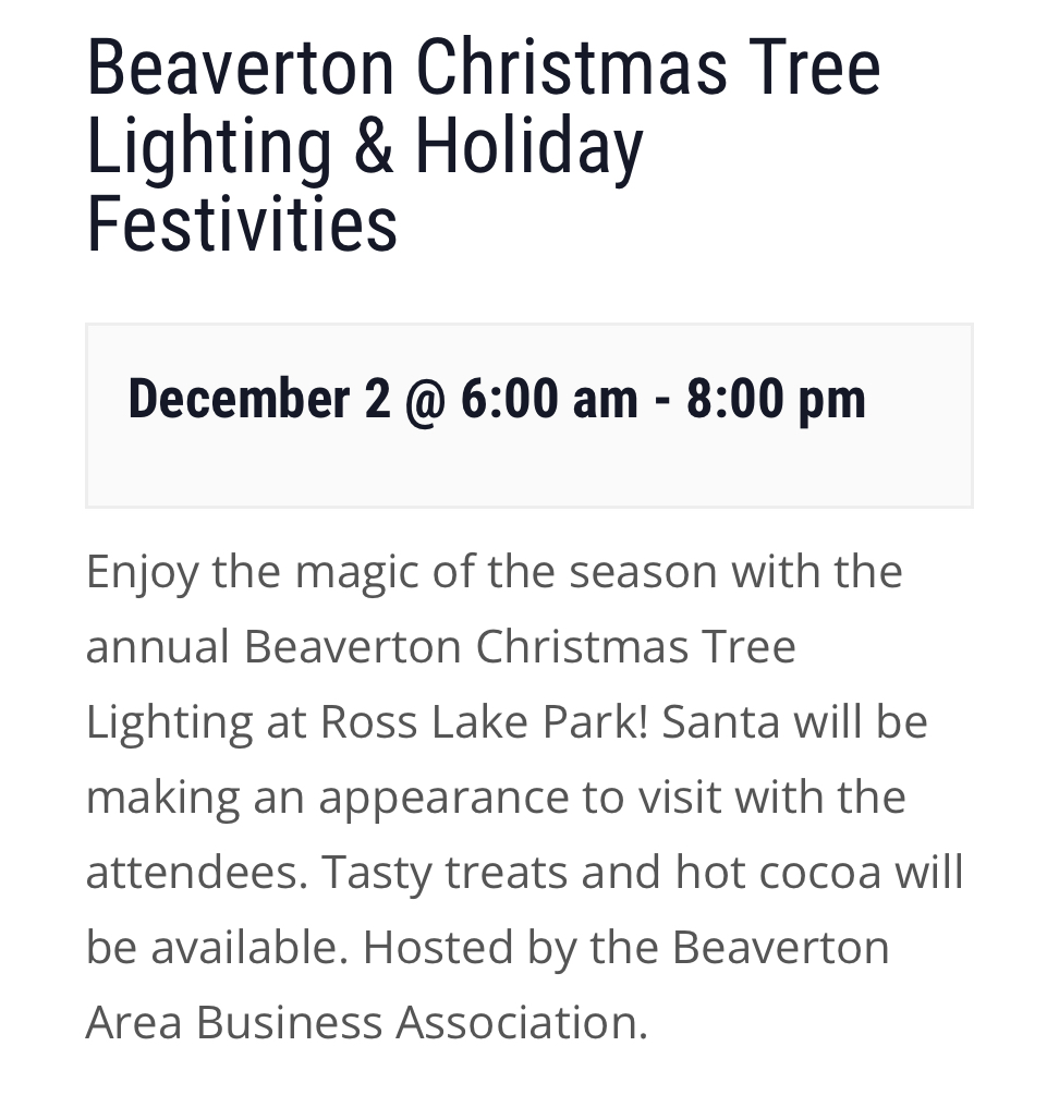 Beaverton Tree Lighting Beaverton Activity Center